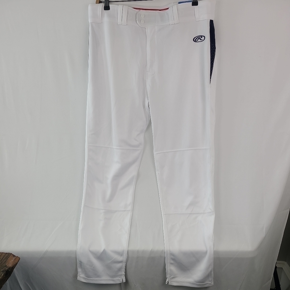 NEW Rawlings Men's Semi-Relaxed White Blue Baseball Pants Sz XL NWT